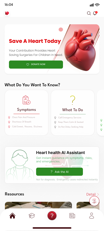 Heart Attack Ethiopia app home screen